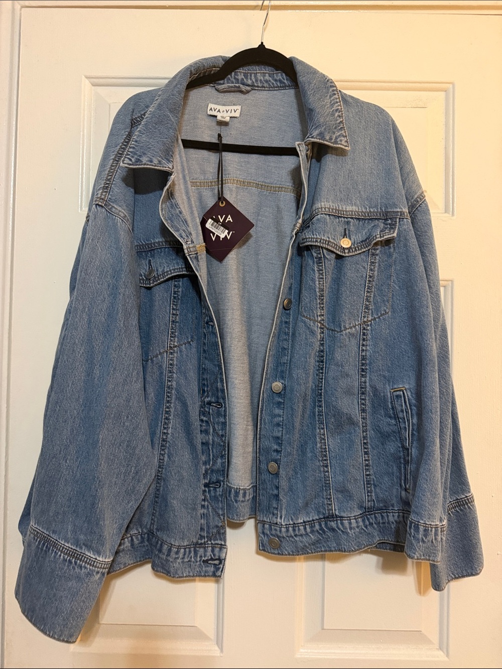 Ava & Viv Stonewash Light Blue Denim Jacket - Women's Oversized Jean Coat